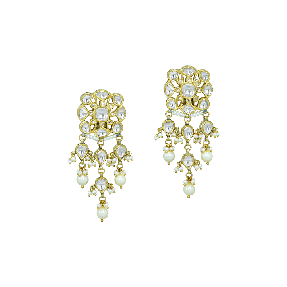 Chandelier Earrings with Polkis and Pearl Drops